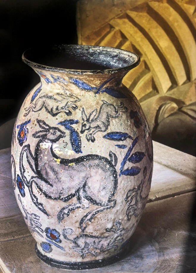 Armand Cazaux-Vase, biches, chiens et lapins-1950