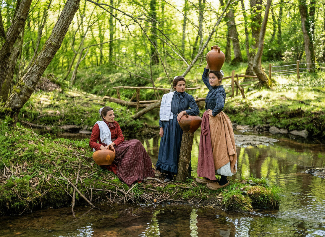 Jeunes filles landaises à la source
